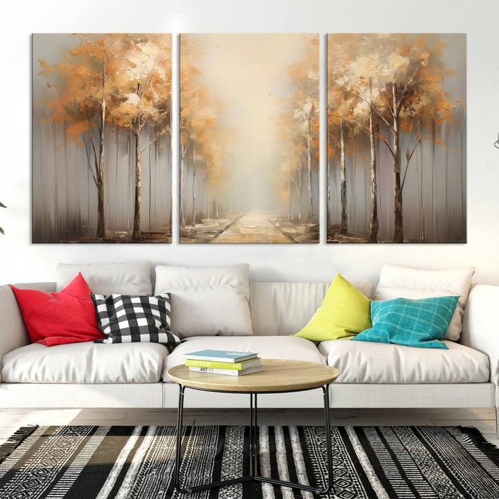 Autumn Forest Path Wall Art | Large Canvas Print for Living Room, Bedroom, or Office Decor | Forest Wall Art, 3 Panel Wall Art