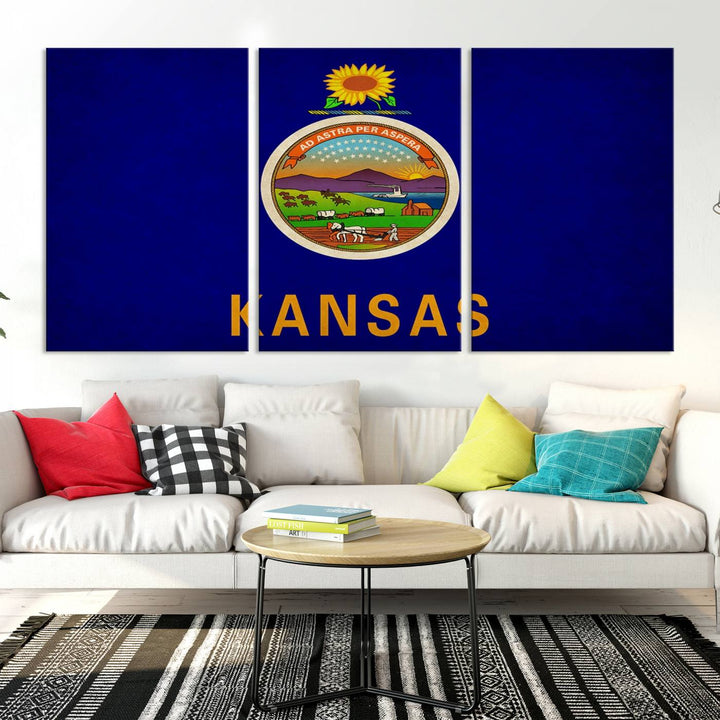 The "Kansas USA States Flag Wall Art Canvas Print" is prominently displayed.