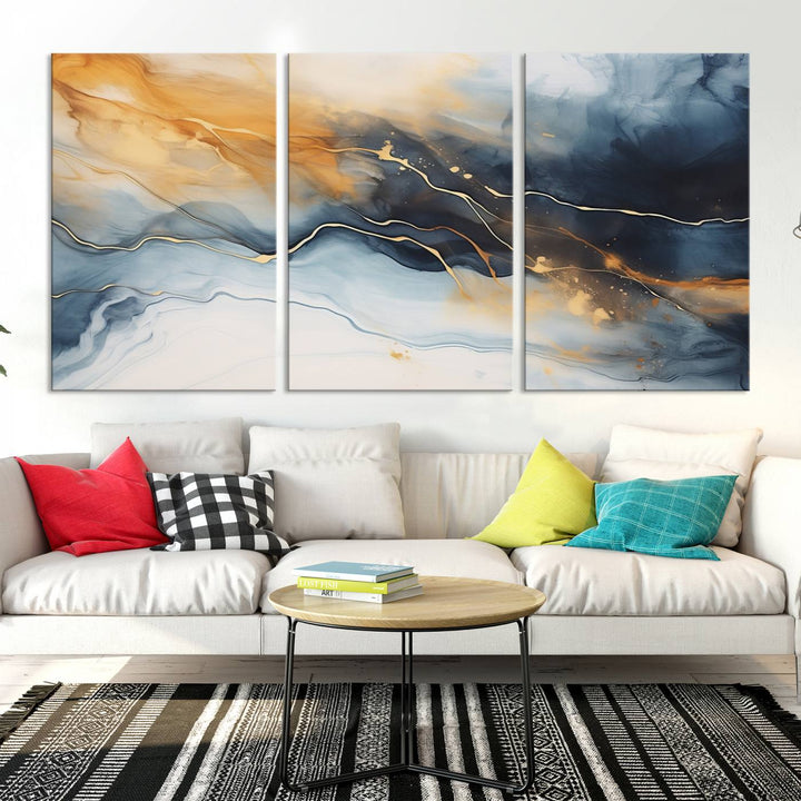 Smoke Blue Wall Art Canvas Print Abstract Artwork Printing