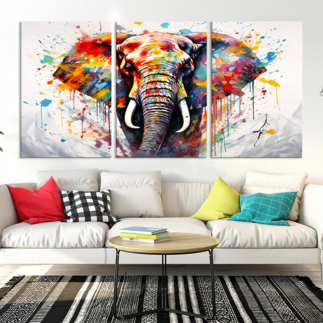 Impresión en lienzo de arte abstracto de pared de elefante de acuarela para decoración moderna del hogar, oficina, sala de estar y comedor