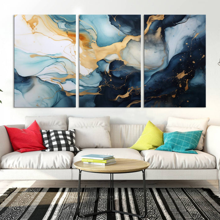 The living room is enhanced by the Marble Fluid Abstract Wall Art Canvas Print, which adds a touch of sophistication.