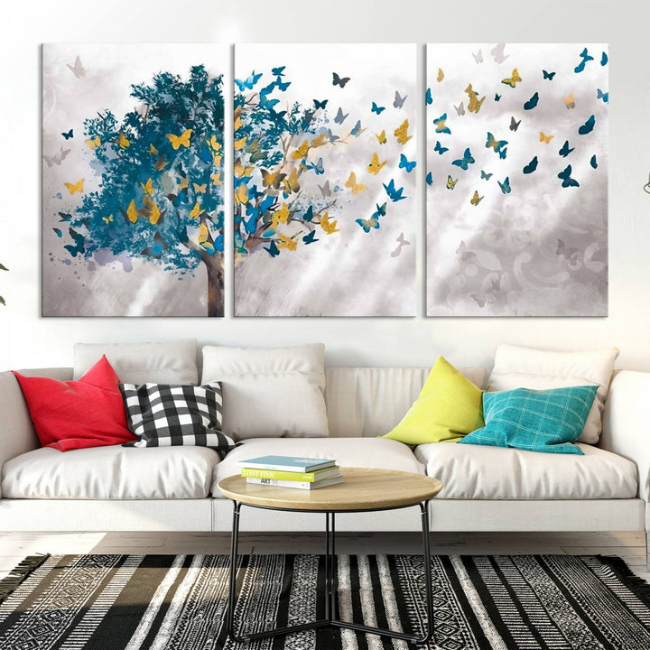 Tree Butterfly Abstract Tree and Butterfly Wall Art Canvas Print