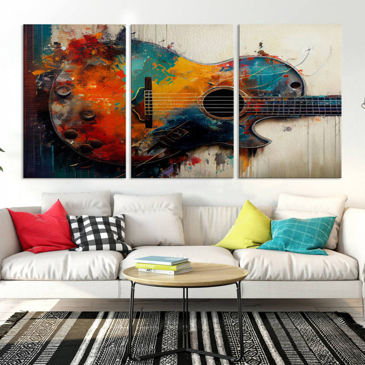 Abstract Guitar Wall Art Canvas | Vibrant Music-Inspired Art for Living Room or Studio | Colorful Music Decor Canvas Print