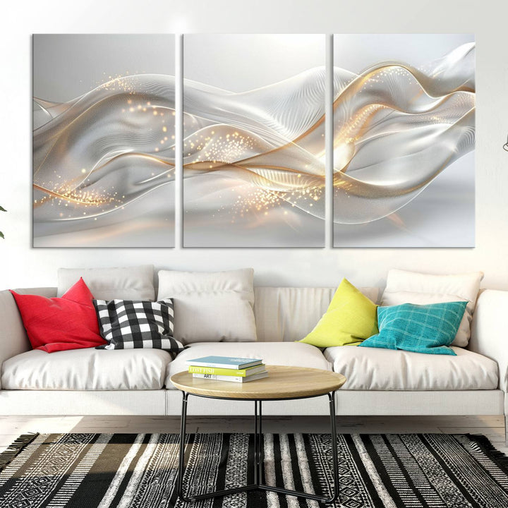 Abstract art Grey and Gold Lines Wall Art