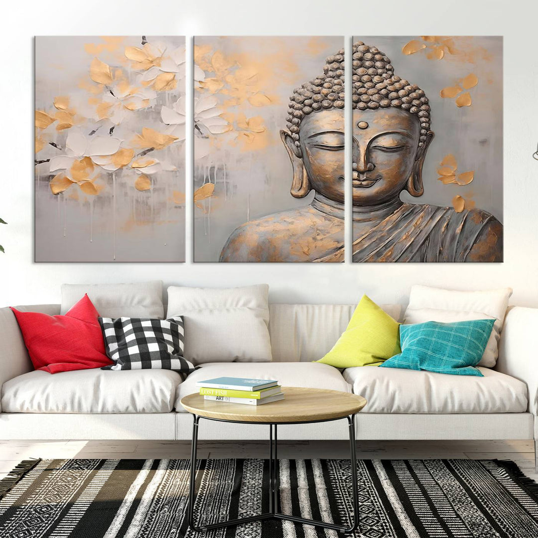 Abstract Buddha Statue Wall Art Canvas Print - Modern Meditation Decor for Living Room, Office, Yoga Studio