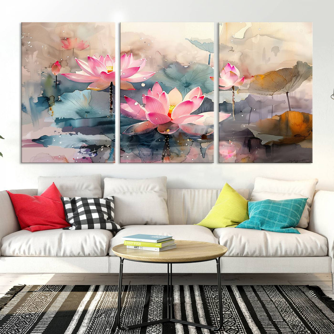 Abstract Watercolor Lotus Flower Wall Art Canvas Print