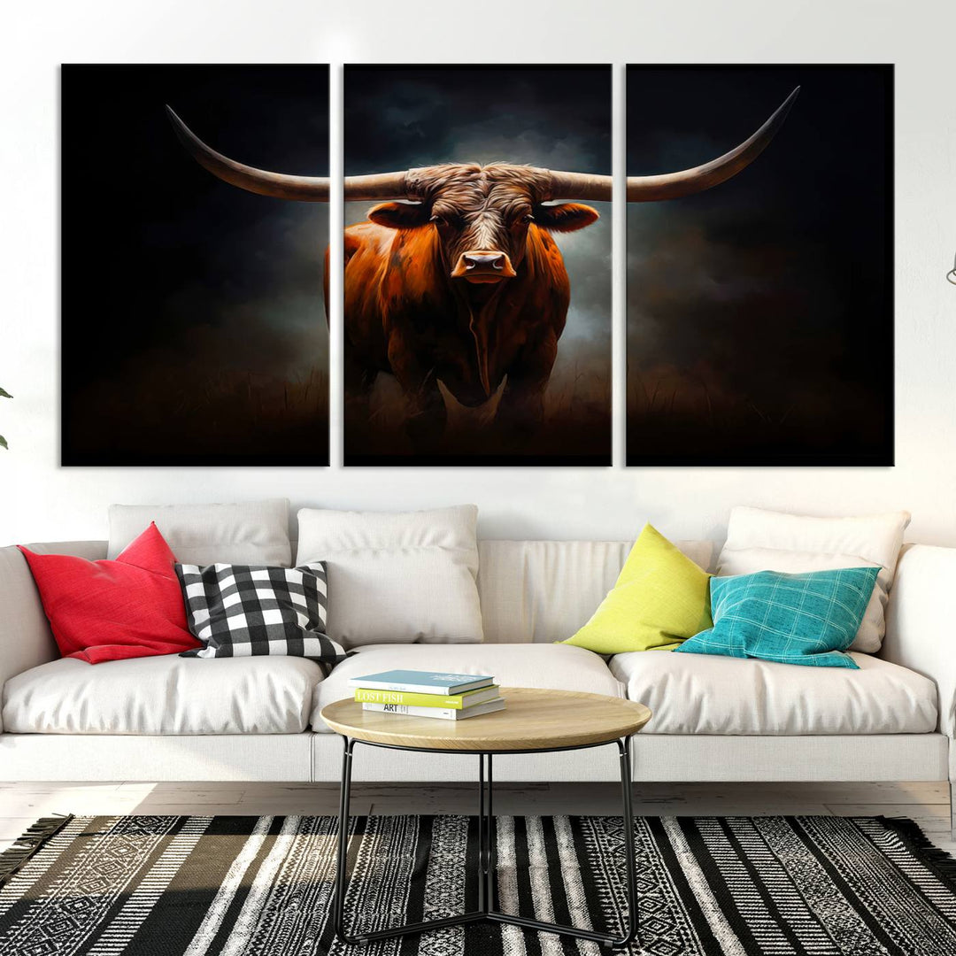 Longhorn Bull Wall Art Canvas Set – Bold Western Elegance for Rustic Home Décor