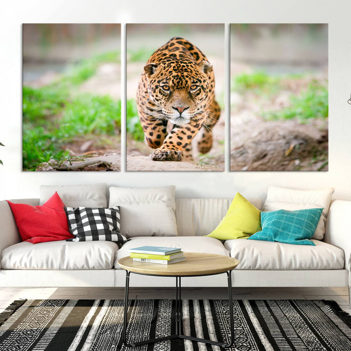 Leopard on the Prowl - Stunning Large Framed Canvas Wall Art for Living Room, Bedroom, or Office Décor, Vibrant Wildlife Print, Ready to Hang