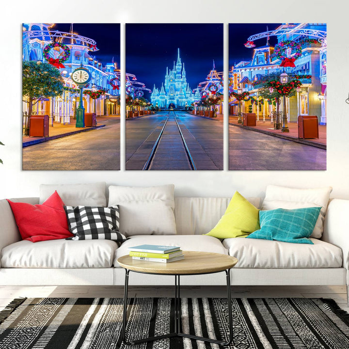 Castle Large Wall Art Disney Magic Kingdom Kids Room Decoration Disney World Christmas Home Decor Child gift - Framed Giclee and Ready to Hang