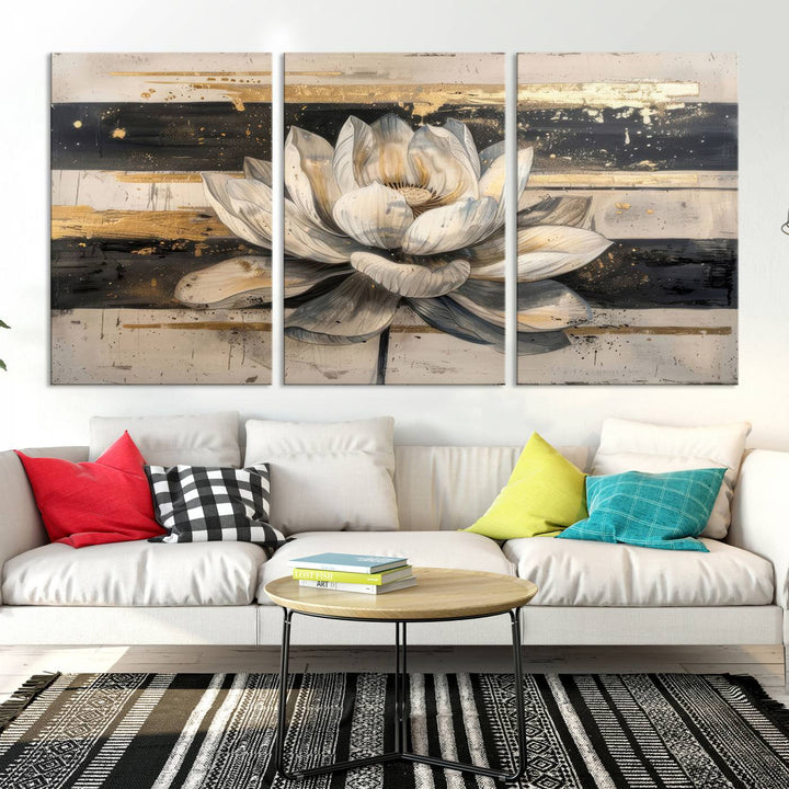 Abstract Lotus Flower Wall Art Canvas Print, Meditation Yoga Room Wall Art