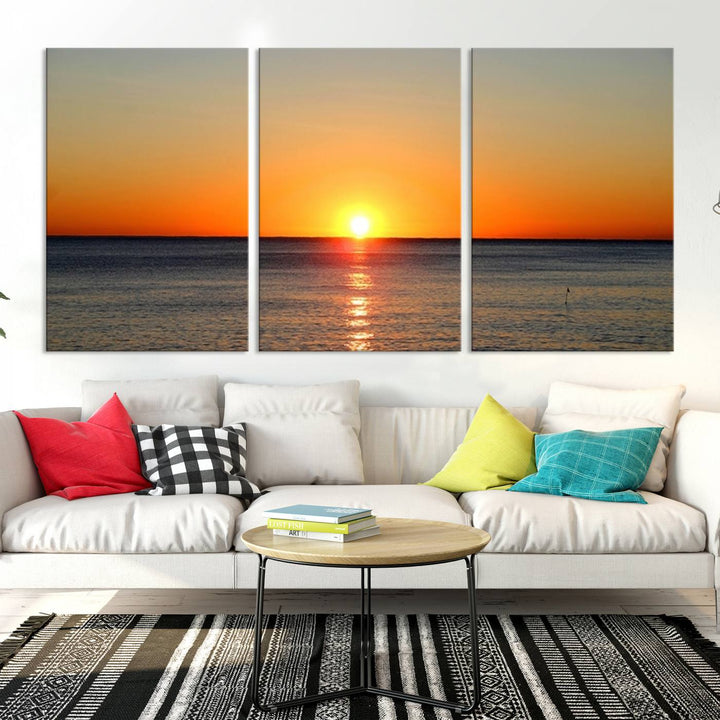 Golden Horizon Sunset Over Ocean Wall Art Canvas Print – Tropical Beach Canvas Wall Art – Giclee Print for Coastal Theme Decor Print