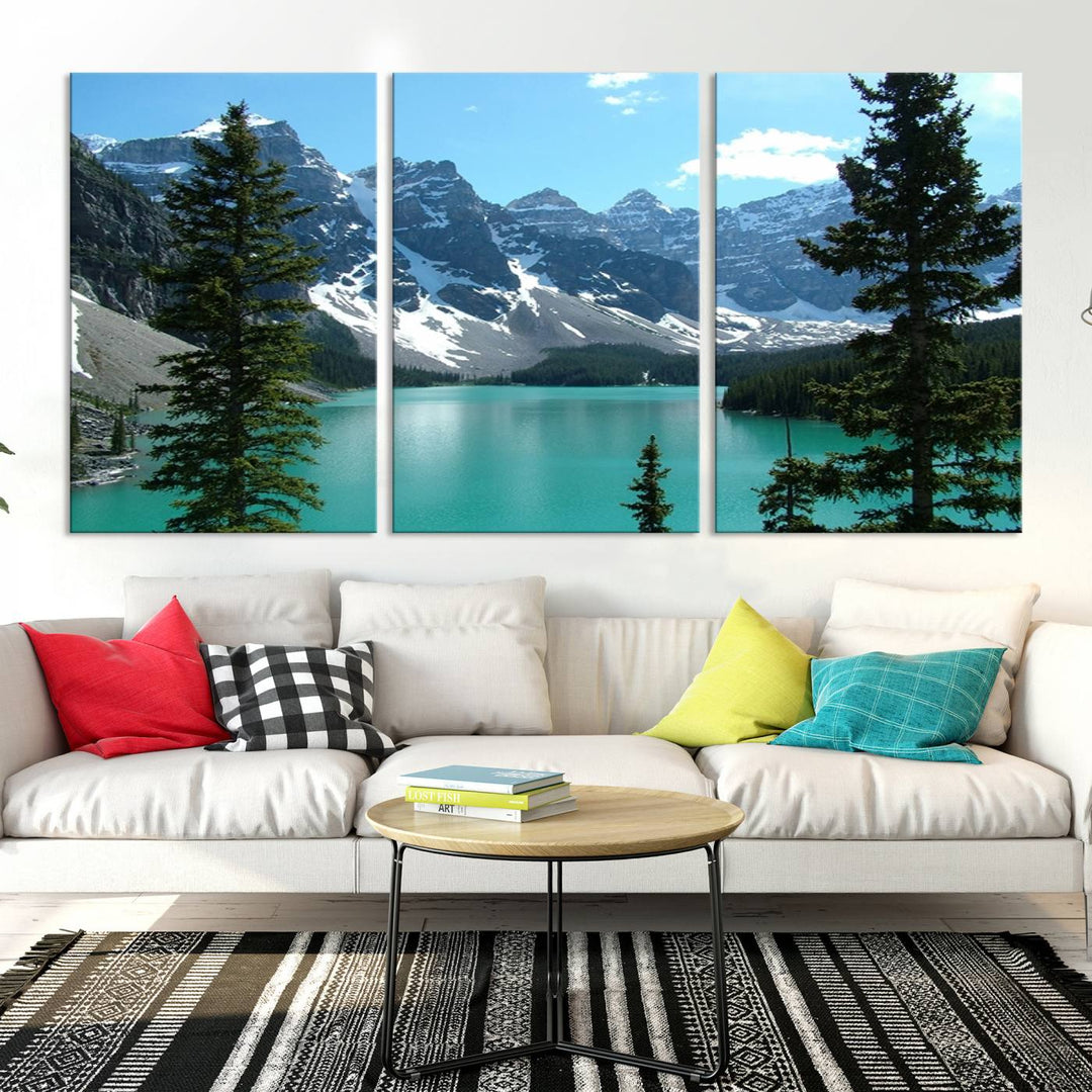 Stunning Canadian Rockies Landscape Canvas Print, Turquoise Lake & Mountain View Wall Art, Ready to Hang Multi-Panel Giclee Canvas for Home Decor