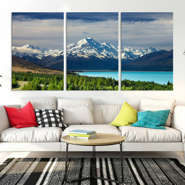 Impression d’art Mount Cook Nouvelle-Zélande Art mural Impression sur toile Lac et montagnes