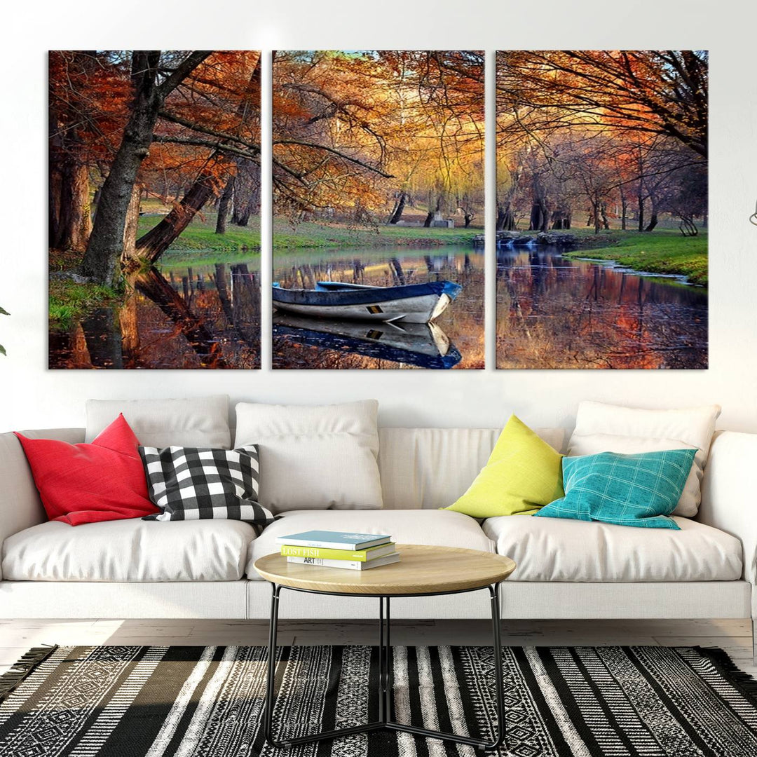 Wall Art Canvas Print Wonderful River in Forest Landscape in Autumn Wall Art Panels