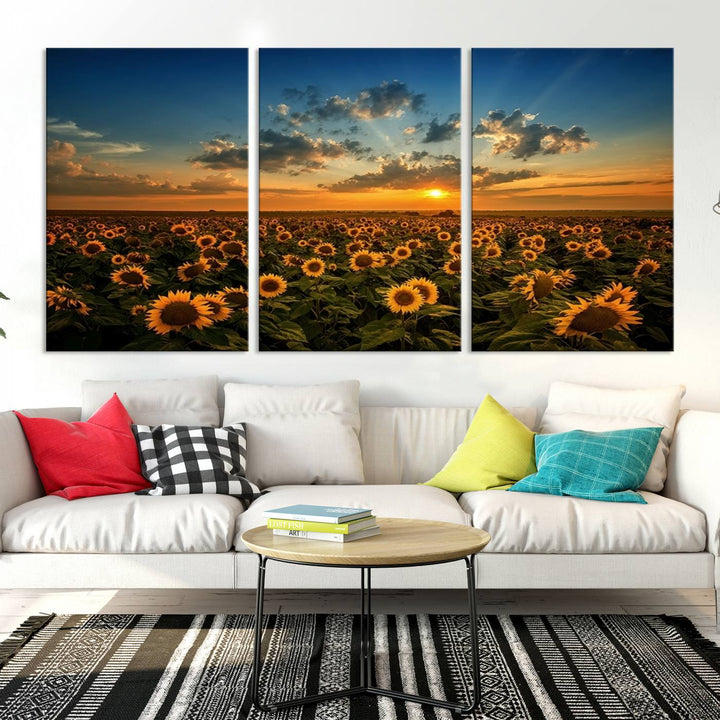 Sunflower Field Sunset Wall Art Canvas Print Wall Artwork