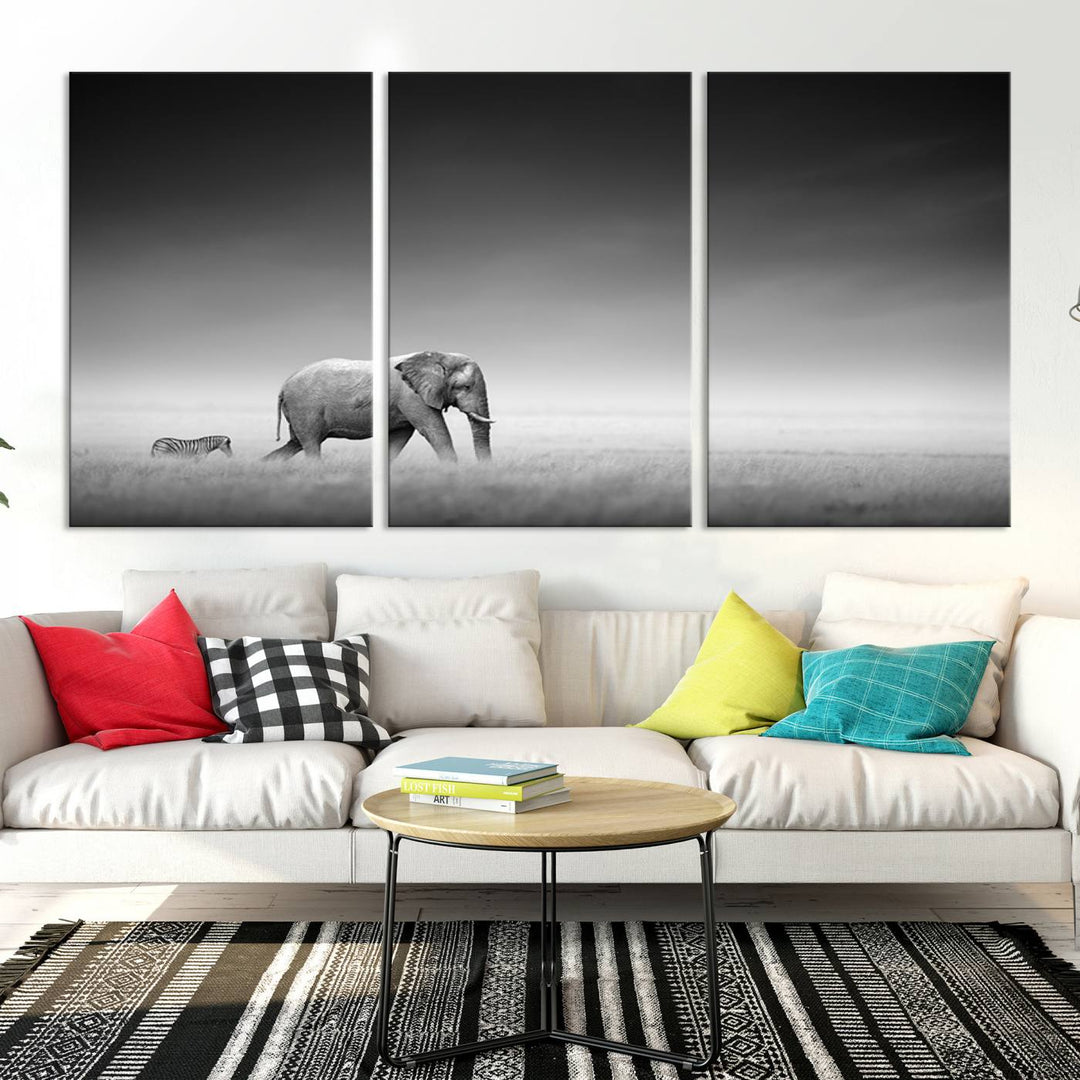 Elephant and Zebra Savannah Canvas Print