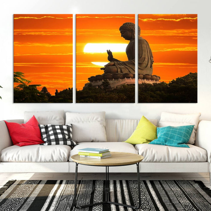 Buddha Statue at Sunset Canvas Print 