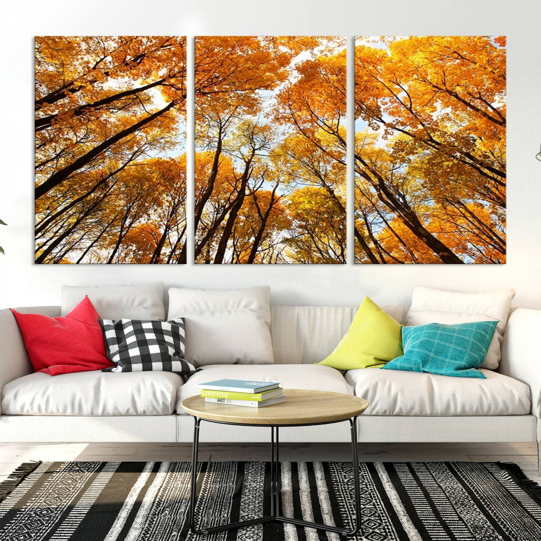 Art mural Forêt jaune et ciel en automne Impression sur toile