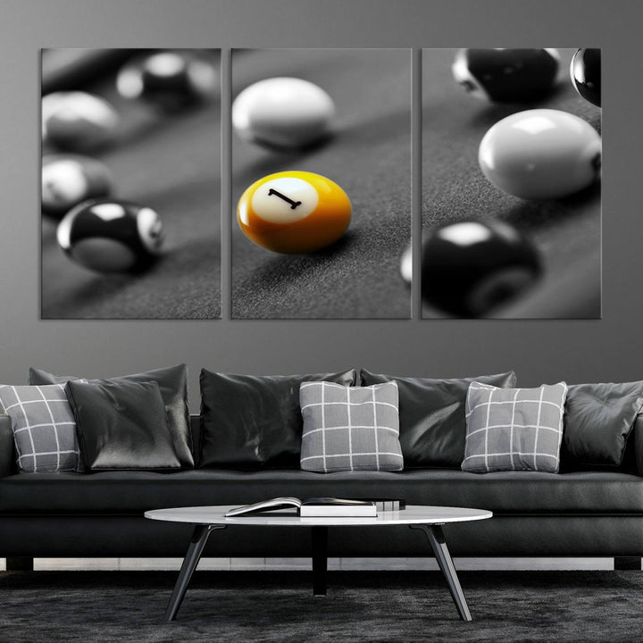 Boules de billard concept noir et blanc Impression sur toile