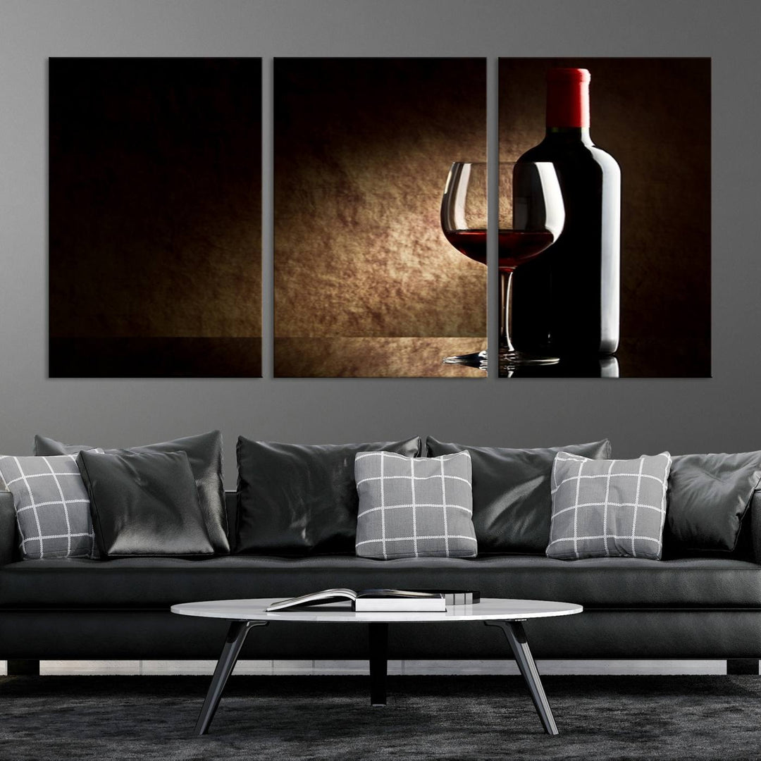 Wall Art Red Vine in Glass with Bottle Canvas Print Kitchen Cafe Restaurant