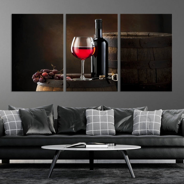 Wall Art Red Wine Bottle and Tun Canvas Print 