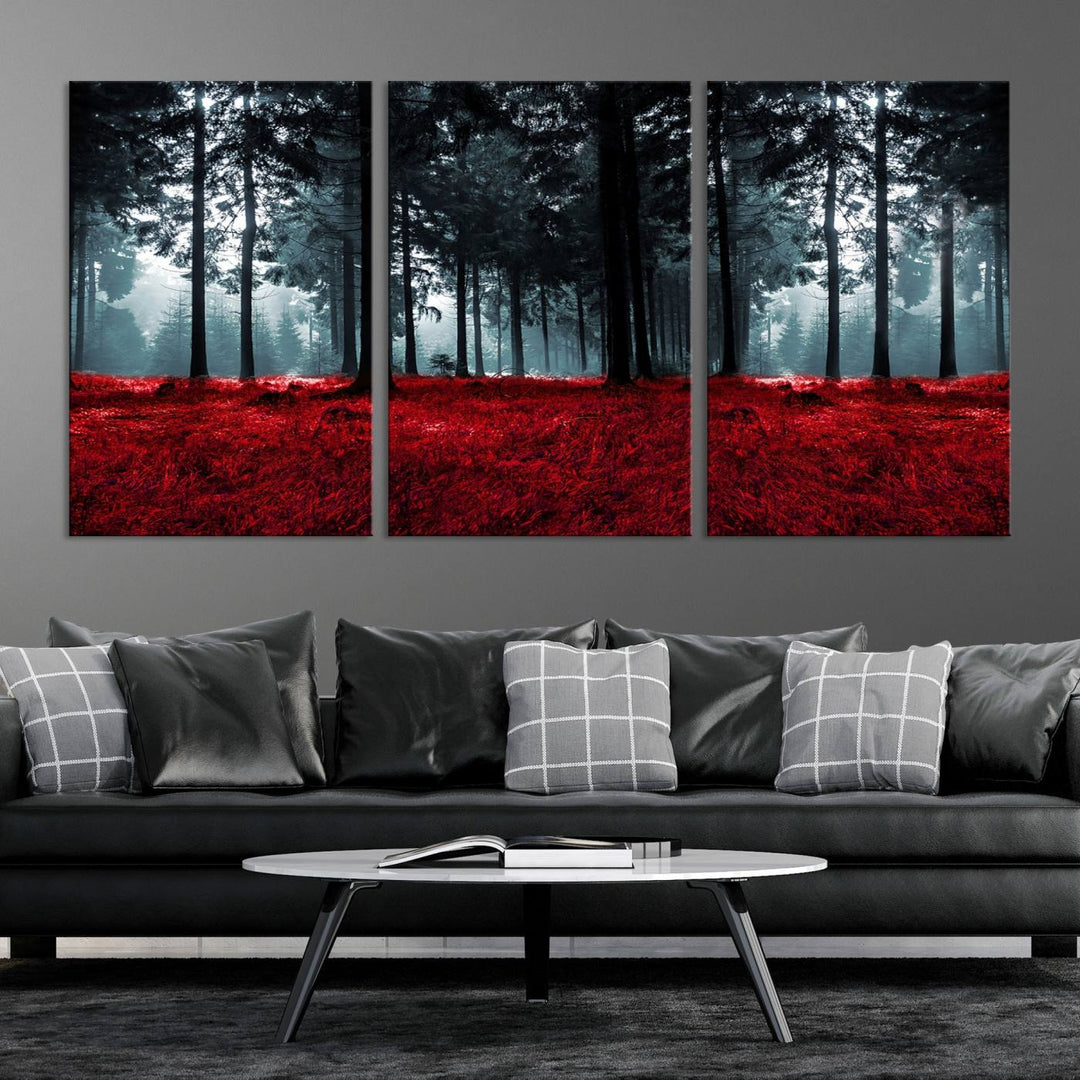 Bosque seductor con hojas rojas Impresión en lienzo Arte de pared grande Arte de lienzo de bosque Arte de paisaje de otoño Impresión de arte enmarcada