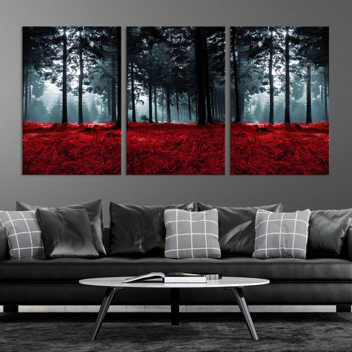 Alluring Forest with Red Leaves Canvas Print