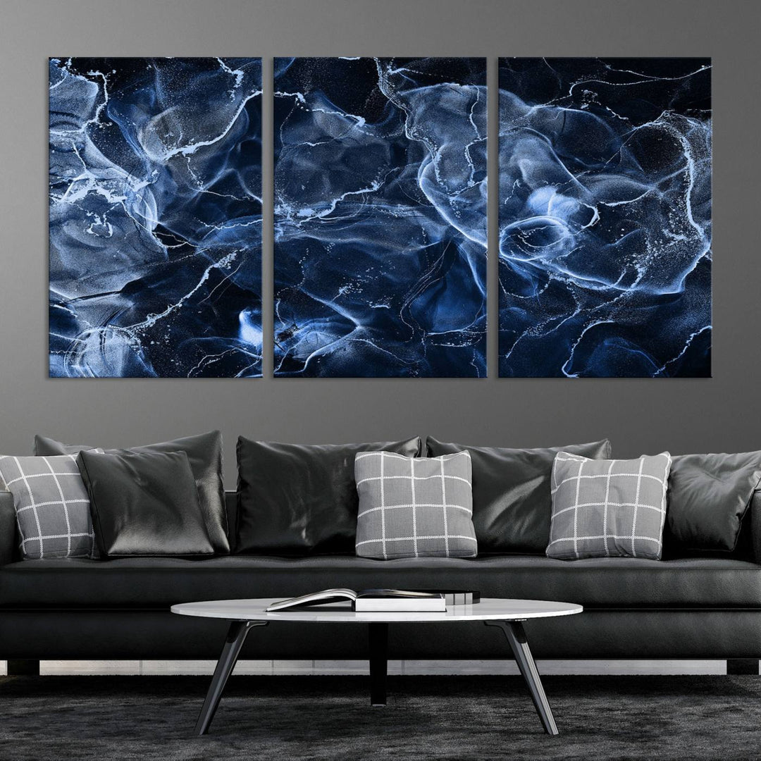 Blue Marble Smokey Effect Wall Art Abstract Canvas Wall Art Print