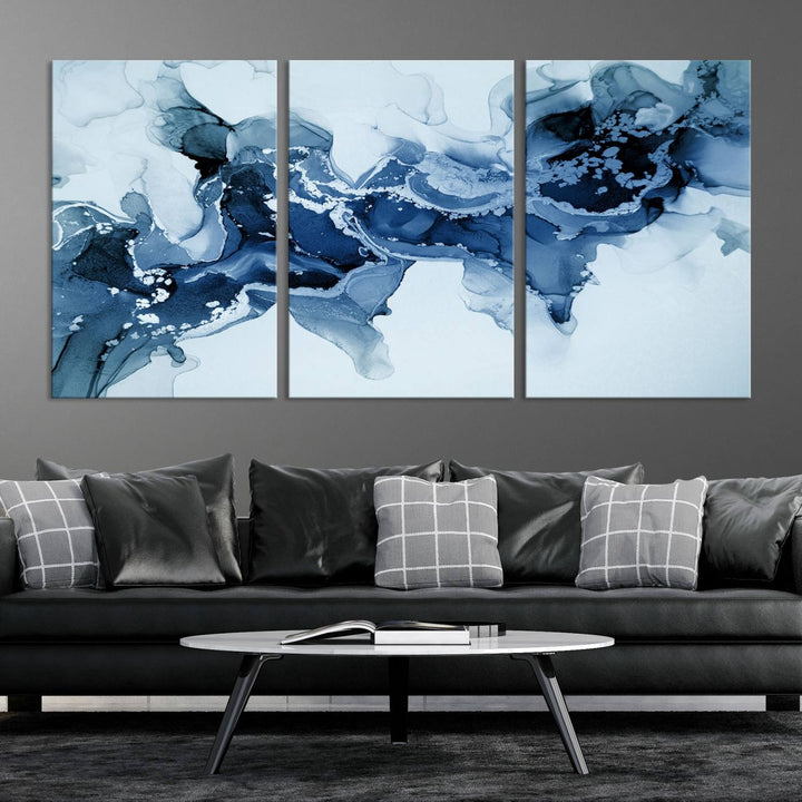 Ice Blue Marble Fluid Effect Wall Art Abstract Canvas Wall Art Print