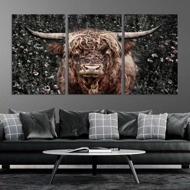 Scottish Highland Cow Cattle Art Print Farmhouse Wall Art Canvas Print