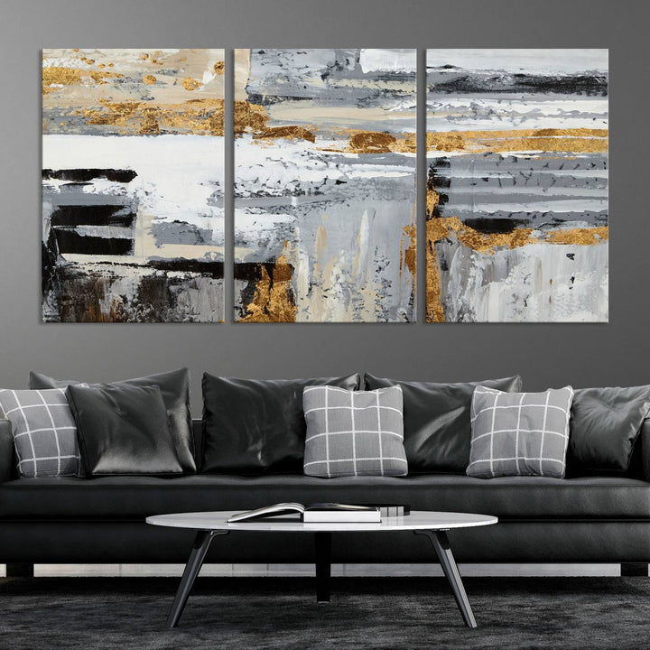 Abstract Painting Canvas Wall Art Print Paint Drip Art Brush Strokes Gray Artwork