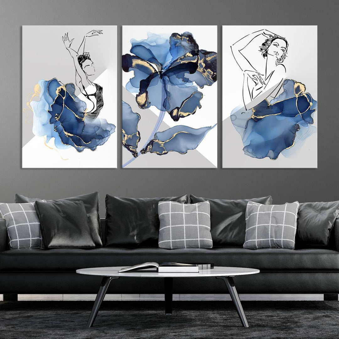 Watercolor Abstract Painting Artwork Walls Canvas Wall Art Print Blue Dancer