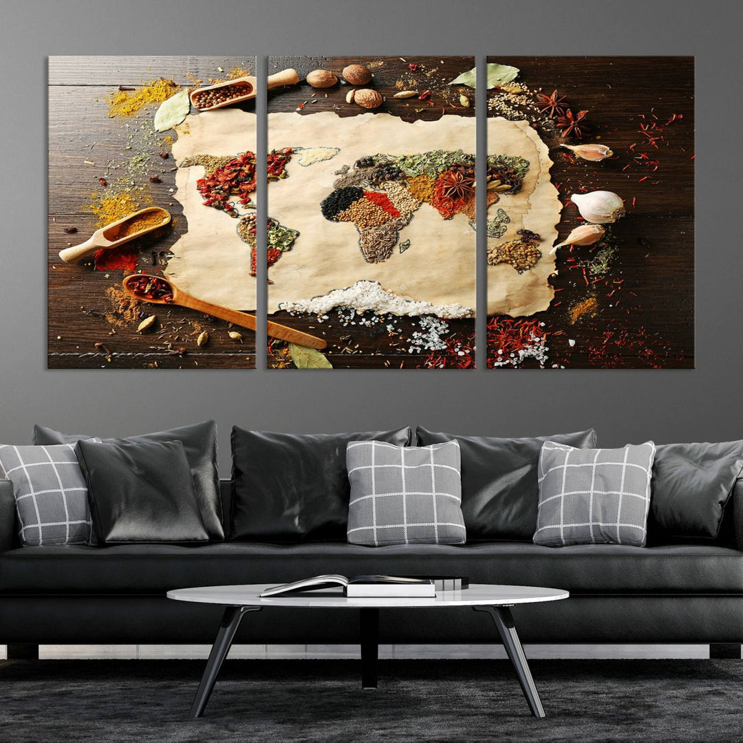 Spice World Map Artwork Canvas Wall Art Print World Map of Spices