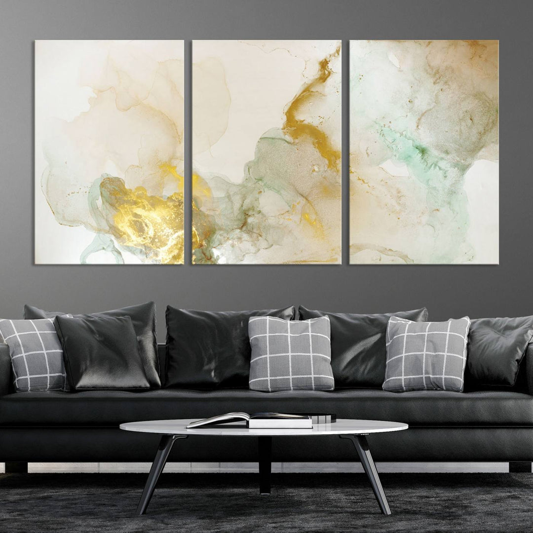 Yellow Marble Fluid Effect Wall Art Abstract Canvas Wall Art Print