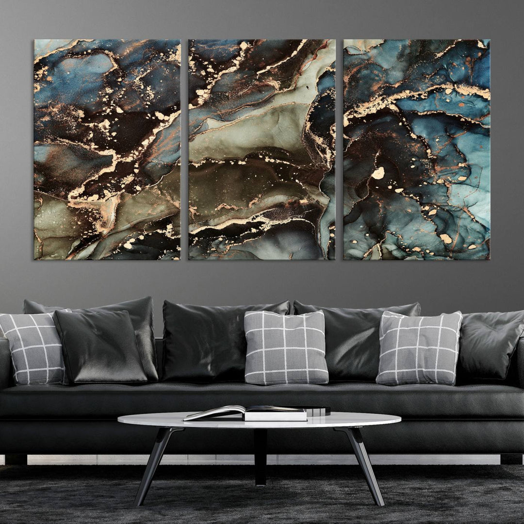 Black and Blue Marble Fluid Effect Wall Art Abstract Canvas Wall Art Print