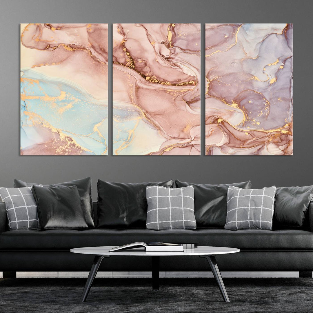 Rose Gold Marble Fluid Effect Wall Art Abstract Canvas Wall Art Print