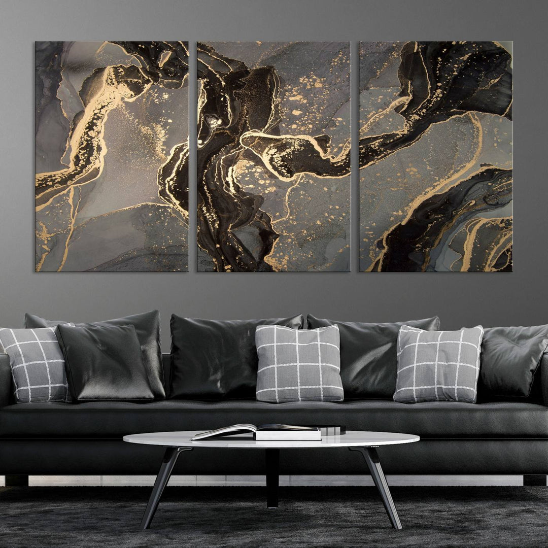 Gray Marble Fluid Effect Wall Art Abstract Canvas Wall Art Print