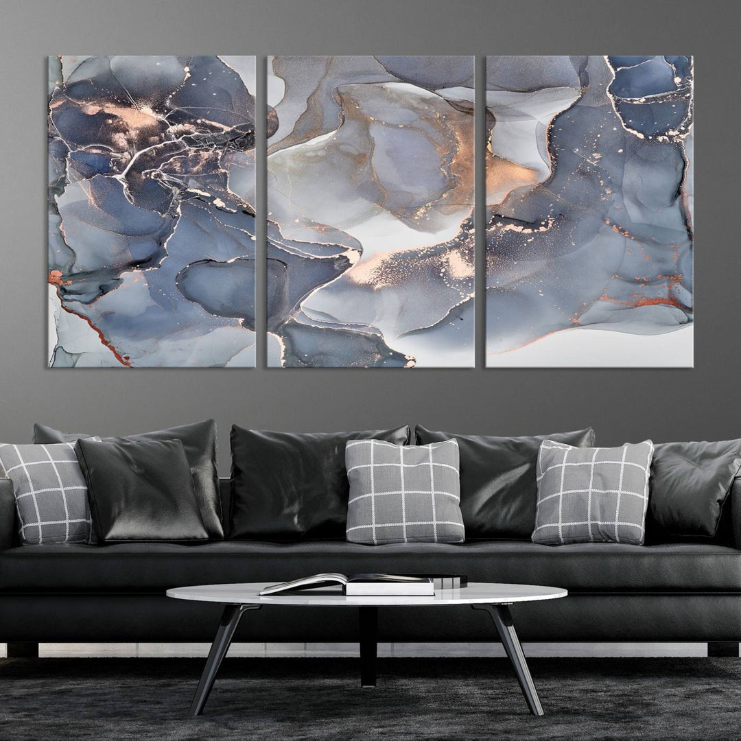 Contemporary Art Gray Gold Abstract Canvas Art Print