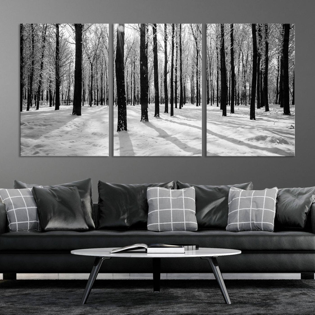 Arte de pared grande, bosque de invierno, álamos, impresión en lienzo