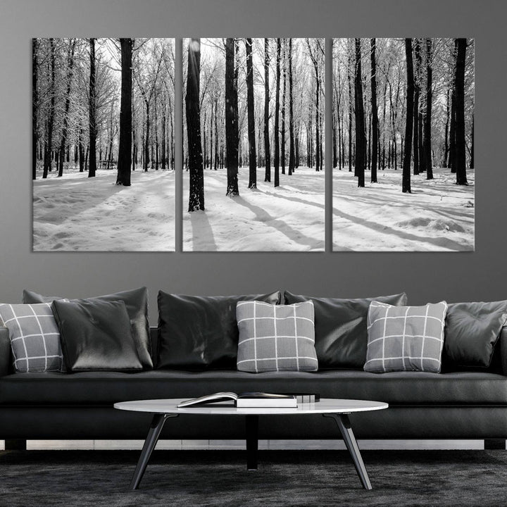 Arte de pared grande, bosque de invierno, álamos, impresión en lienzo