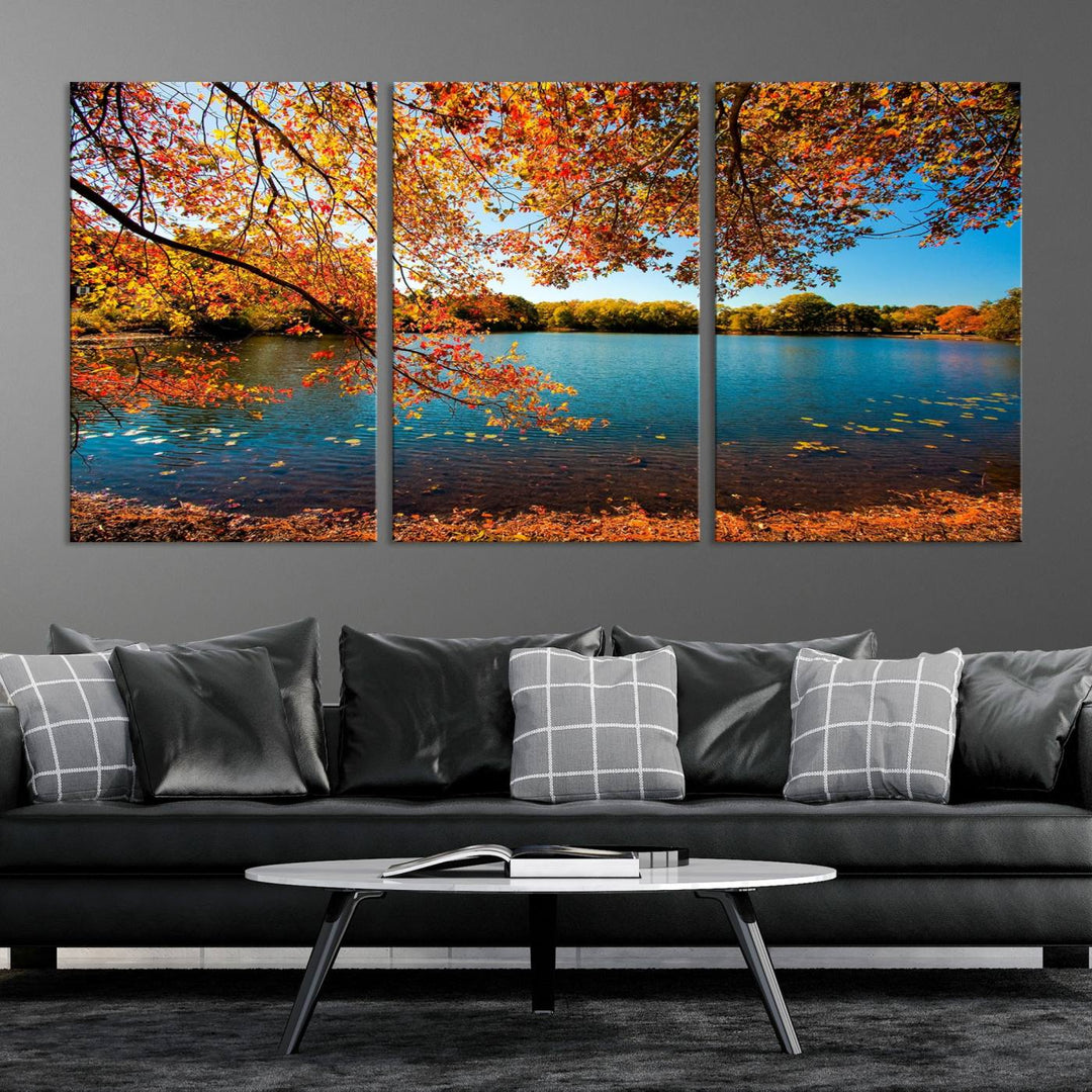 Autumn Tree Fall Lake Wall Art Canvas Print