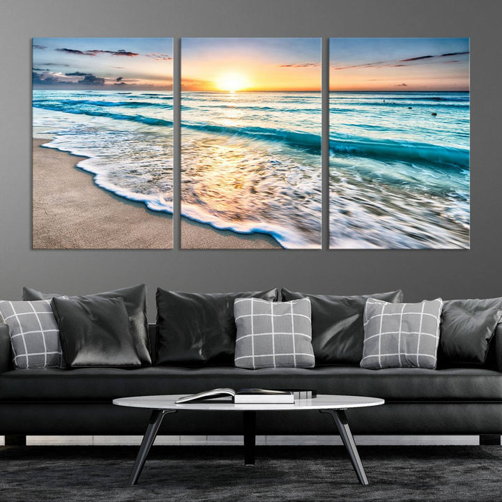 Ocean Beach Canvas Wall Art Beach Canvas, Coastal Sunset Tropical Island Beach Sunset Artwork Print for Living Room Home Office Decor, Beach Wall Art, Sea Wall Art