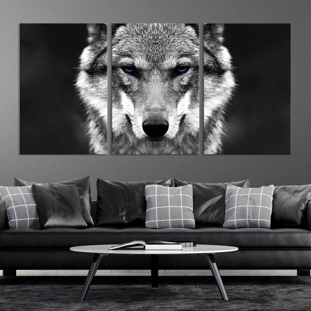 Black and White Wild Wolf Wall Art Canvas Print