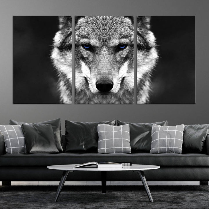 Black and White Wild Wolf Wall Art Canvas Print