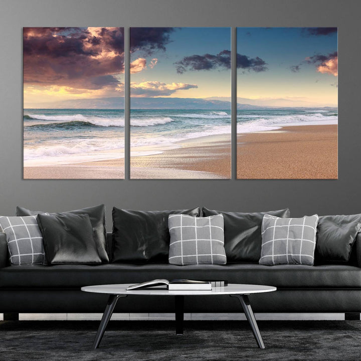 Cloudy Weather Beach Sunset Sunrise Wall Art Canvas Print