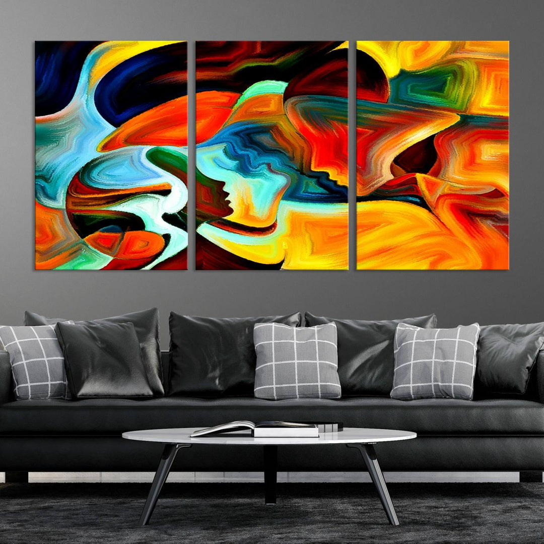 The "Human Love Figures Abstract Wall Art Canvas Print" adds a stylish touch to the dining area, featuring vibrant three-panel artwork on museum-quality canvases with UV-protective coating.