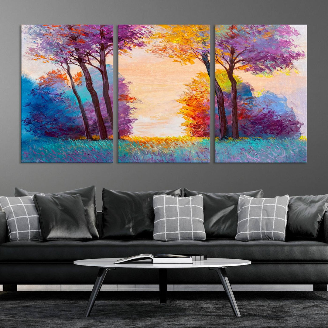 Oil Paint Effect Trees Wall Art Canvas Print features a UV-protective coating for lasting vibrancy.