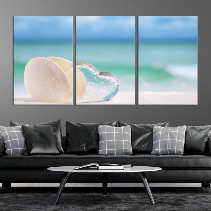 Impression sur toile d'art mural de coquillage d'amour de plage