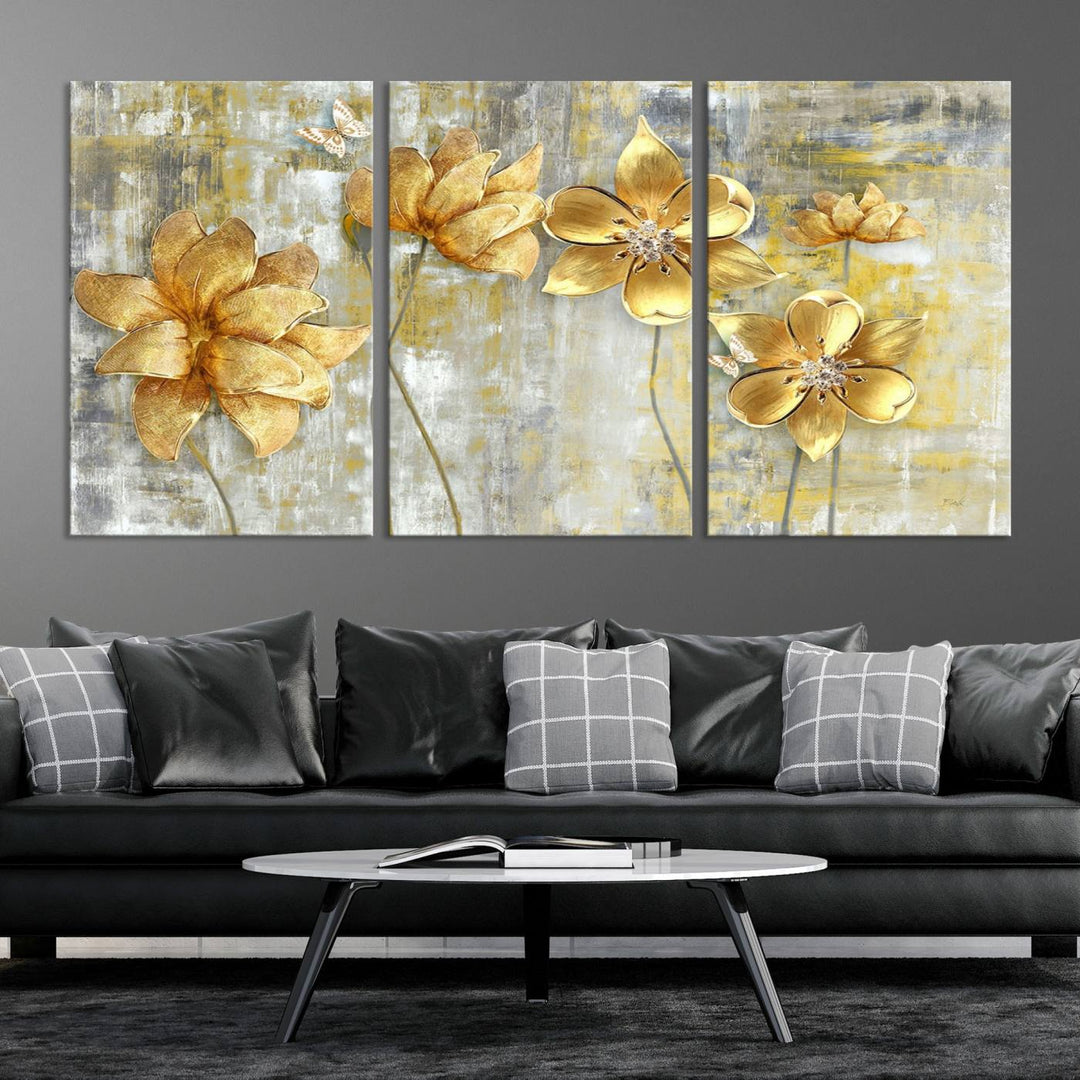 Golden Flowers Wall Art Canvas Print