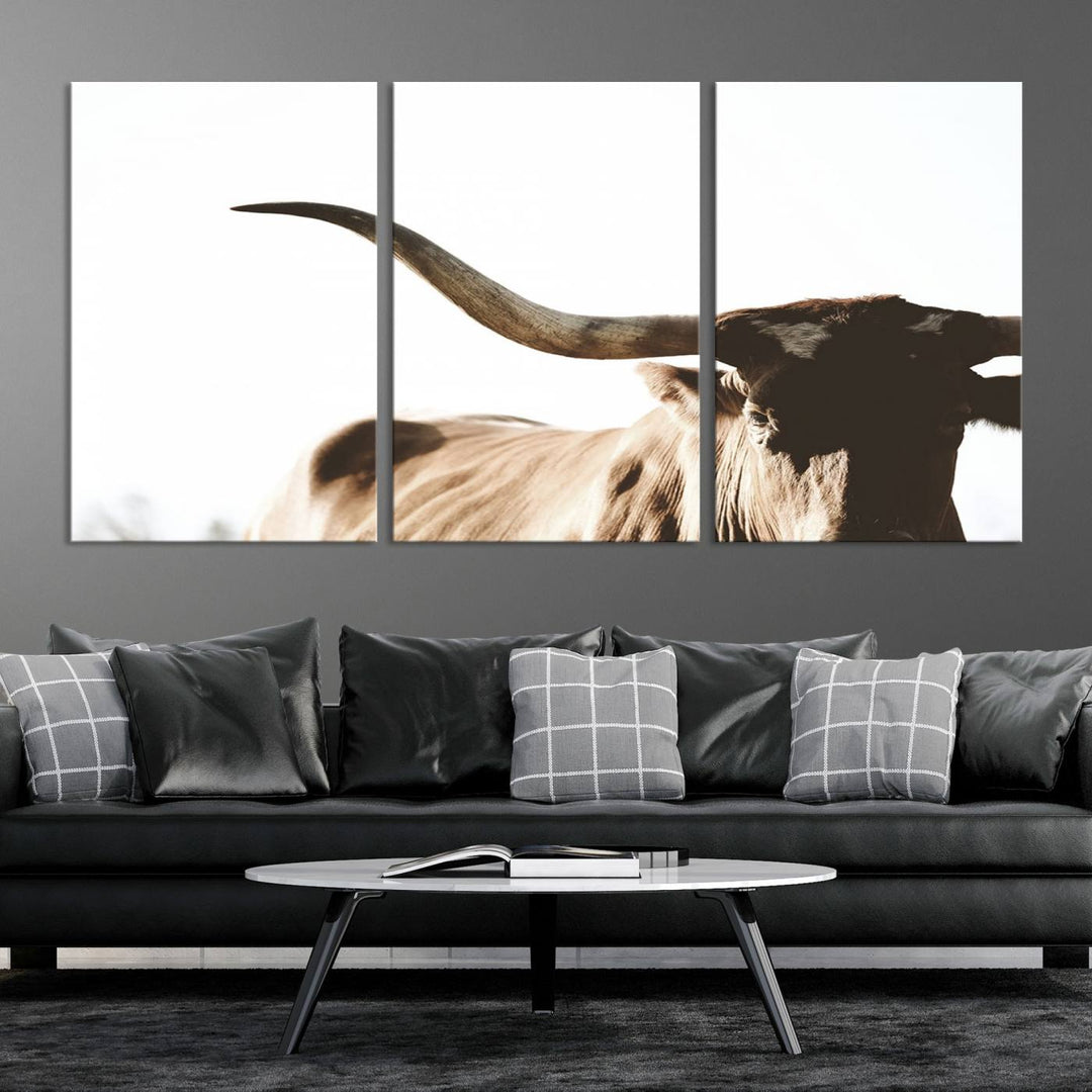 Texas Cow Longhorn Wall Art Canvas